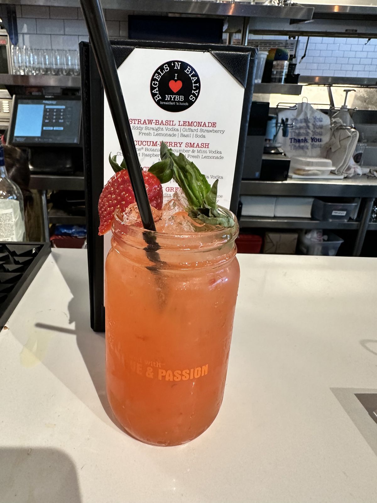 Strawberry cocktail with a fresh strawberry