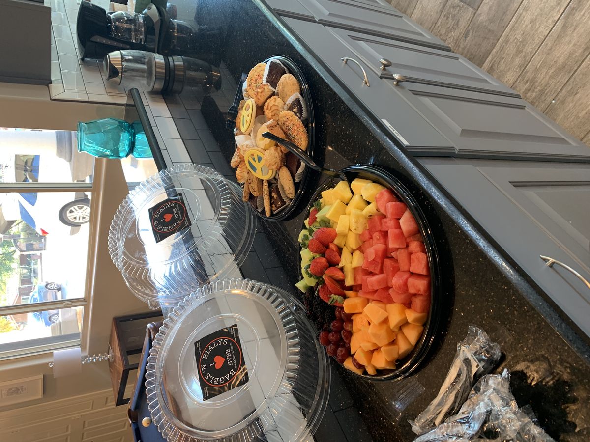 Catering table with fruit and platters