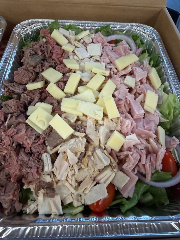 Chef salad in a foil tray