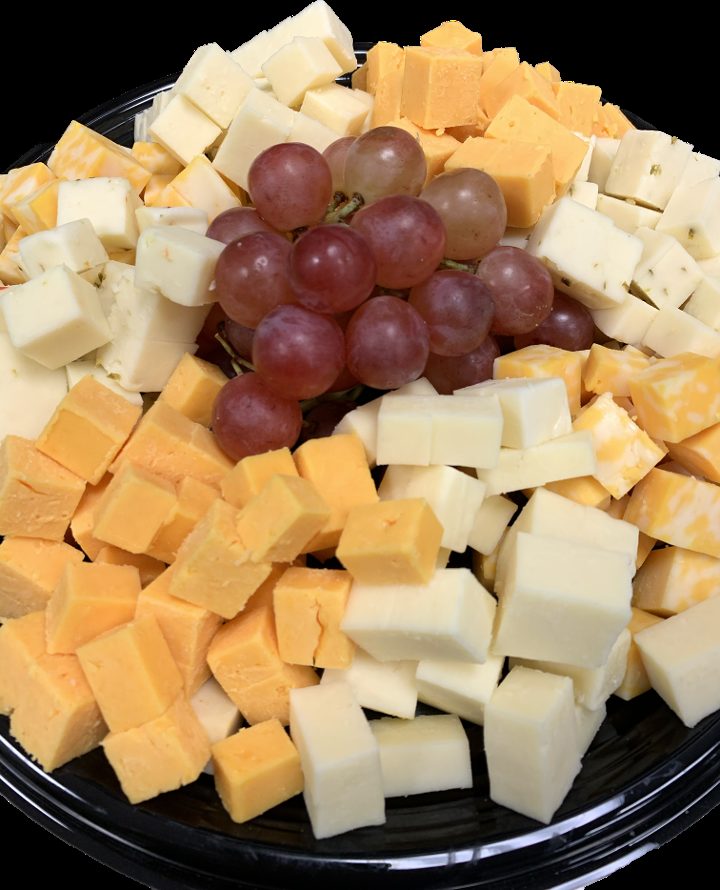 Cubed cheese platter with grapes