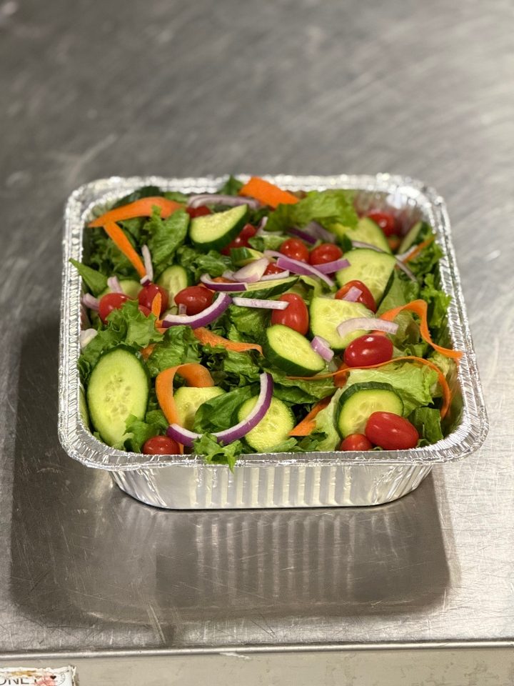 Garden salad in a foil tray