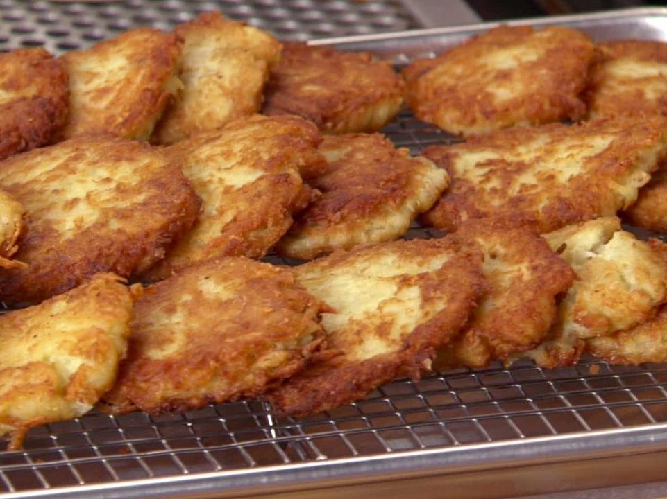 Potato latkes on a cooling rack