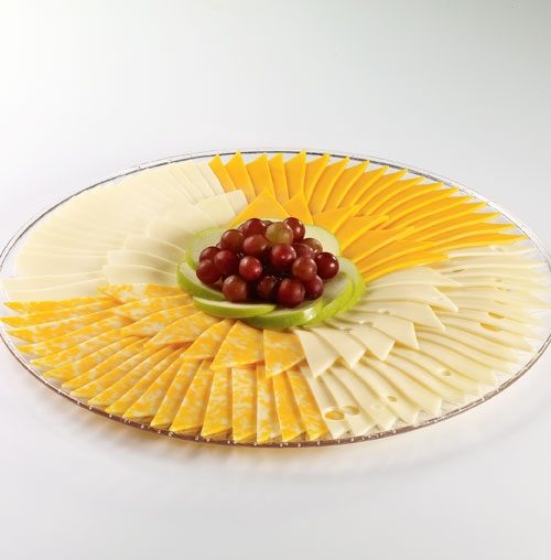 Sliced cheese fan with grapes