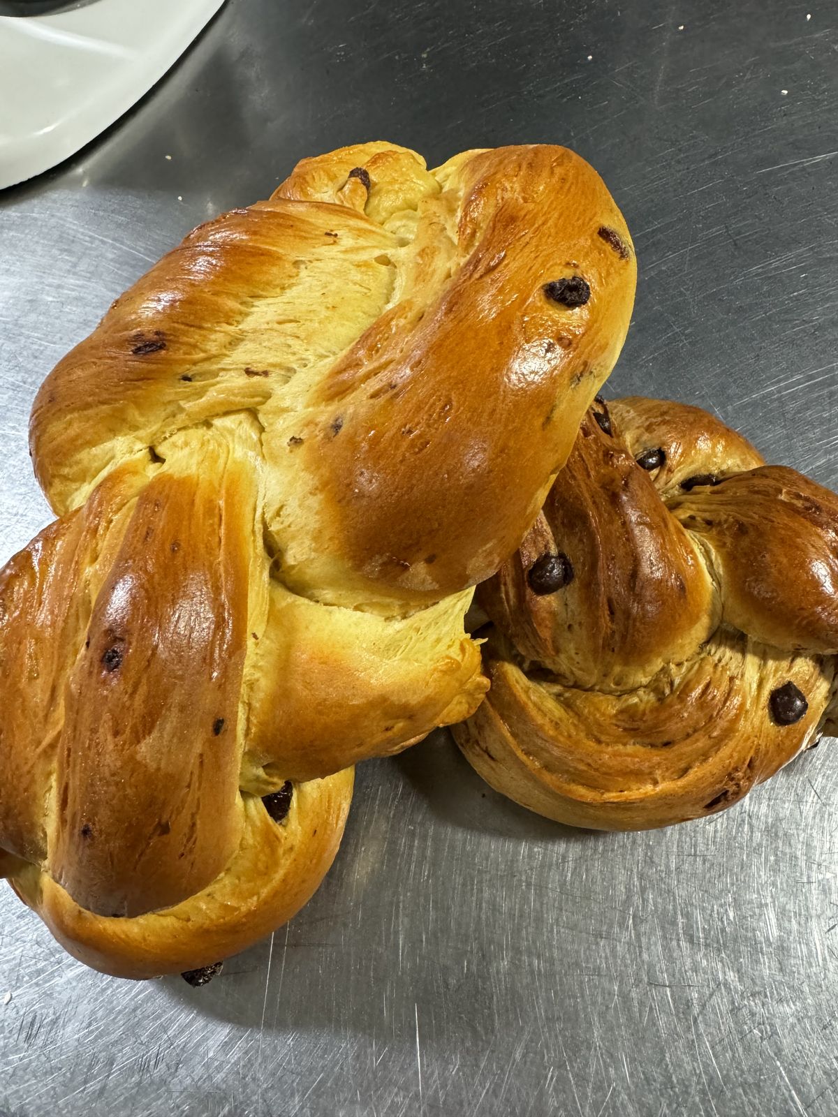 Braided raisin challahs
