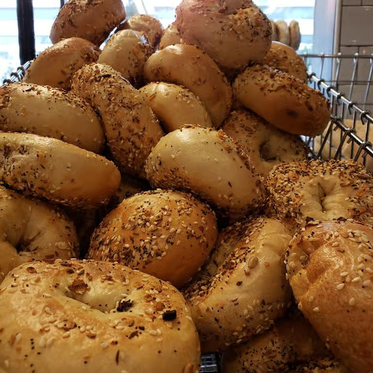 A basket of fresh everything bagels